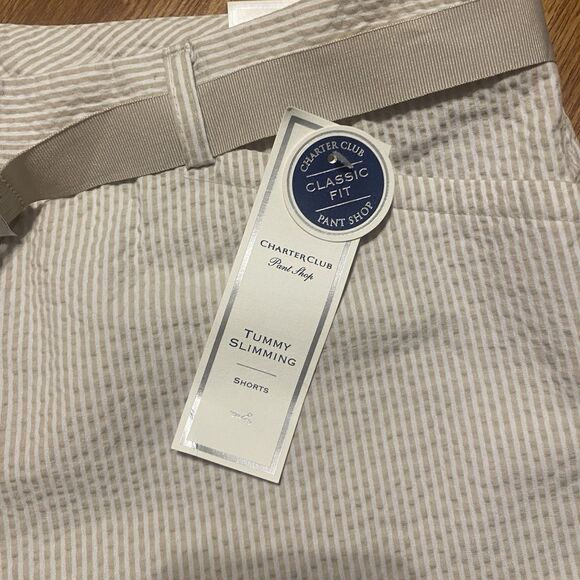 Macy's Charter Club Seersucker Beige Shorts 14 Stretch Tummy Control Stripe NWT - Picture 10 of 10
